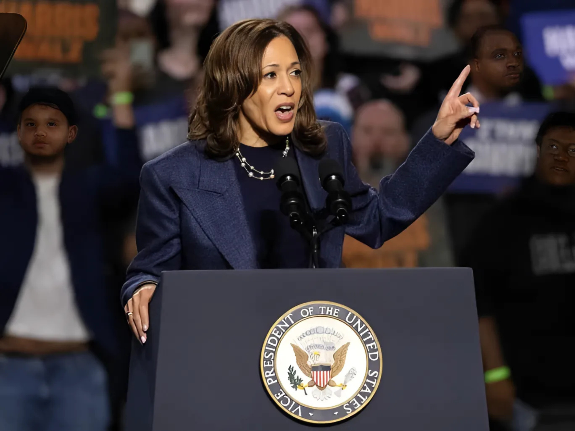Kamala Harris addresses supporters at a campaign rally at Michigan State University in East Lansing, Michigan, U.S.
Image Source: Reuters